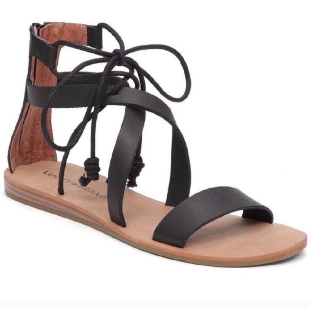 Lucky Brand Fidela Black Ankle Wrap Sandals Sz 8.5